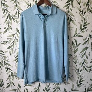 Coolibar Men’s Coppitt Long Sleeve Polo Shirt. Blue Heather. Medium.